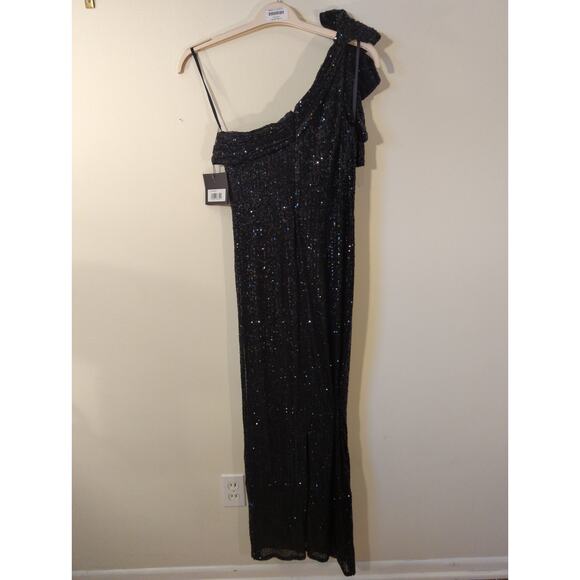 NWT New Mac Duggal Sz 4 Black Asymmetrical Bow Sequin Embellished Dress 11283 - Picture 6 of 6